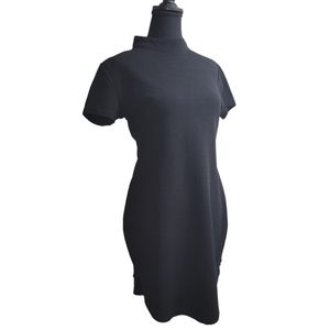 AX Paris Black Polyester mock turtleneck black body con curved hem mini dress